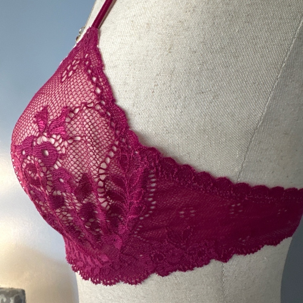 VS Dream Angels Sheer Burgundy Lace Demi Bra 34B NWT Y2K - Picture 4 of 6